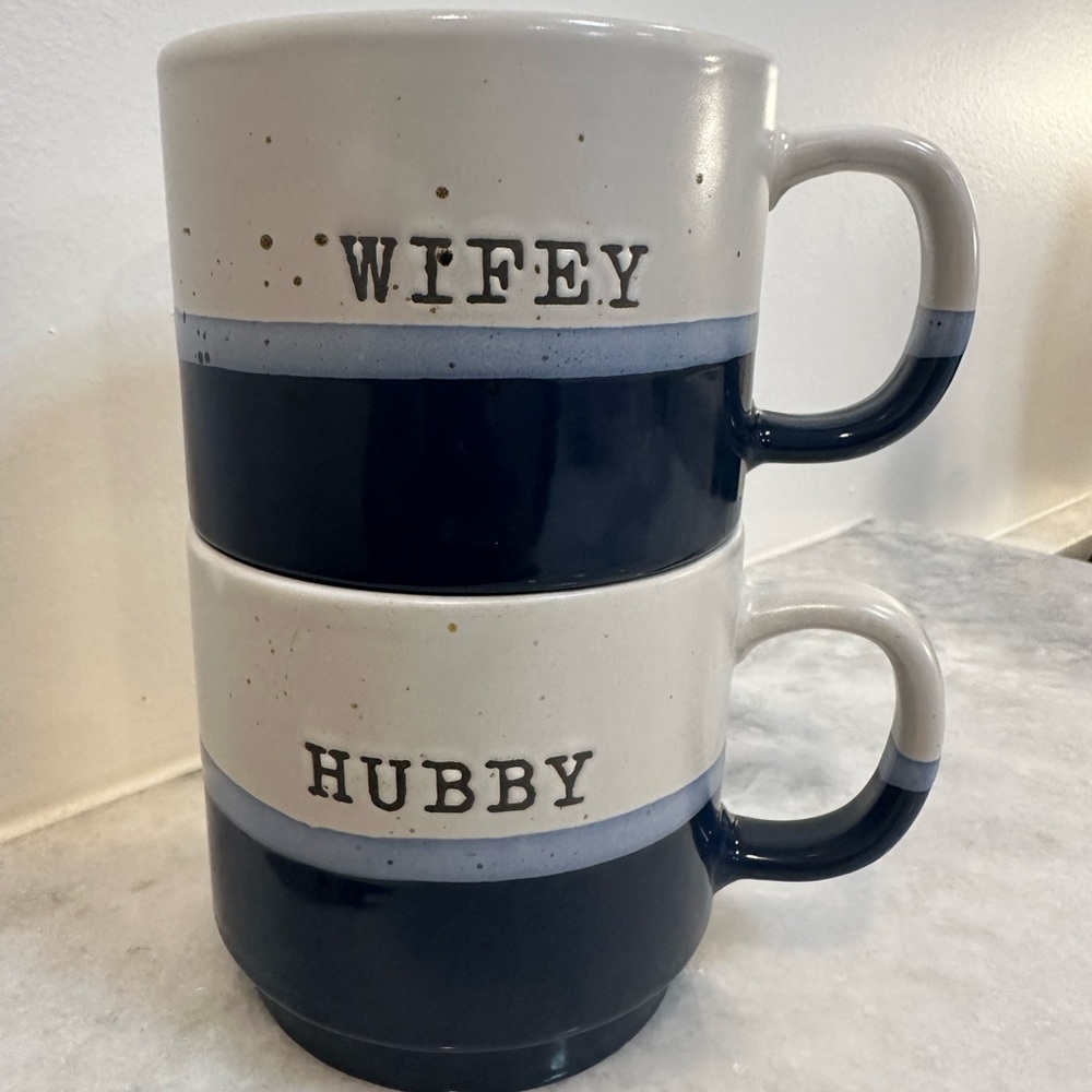 Belle Maison HUBBY & WIFEY Speckled Stackable Mugs